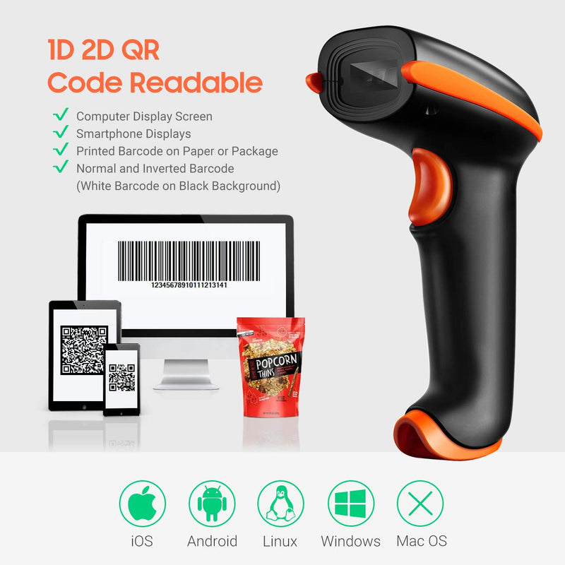 [Australia - AusPower] - Tera 2D Barcode Scanner with Adjustable Folding Stand and Charging Cradle, Wall Mountable 2.4G Wireless & USB 2.0 Wired QR Bar Code Reader with Vibration Alert Model D5100-Fold 