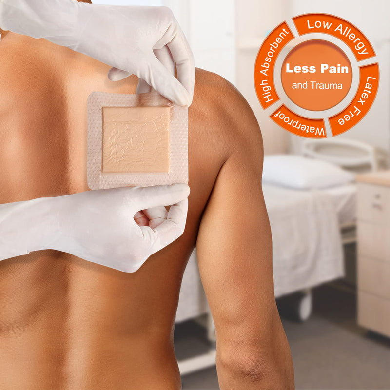 [Australia - AusPower] - EalionMed Silicone Foam Dressing with Gentle Adhesive Border 4''x4'', 10 Pack, Painless Removal High Absorbency Bed Sore Wound Bandage for Pressure Sore, Leg Ulcer, Diabetic Ulcer 10 Count (Pack of 1) 
