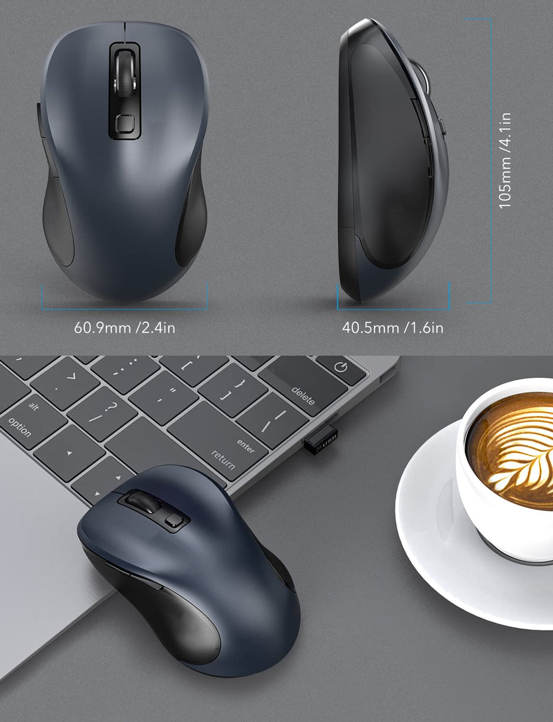 [Australia - AusPower] - Wireless Mouse for Laptop, Trueque 2.4GHz Ergonomic Computer Mouse with 3 Adjustable DPI Levels, Page Up & Down Buttons, USB Mouse for Chromebook, PC, Desktop, Notebook, MacBook (Grey) Grey 