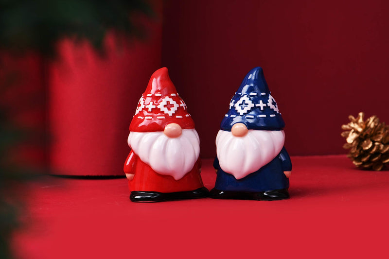 [Australia - AusPower] - Bico Red & Blue Christmas Gnome Salt and Pepper Shaker Set, Handpainted, Dishwasher Safe 