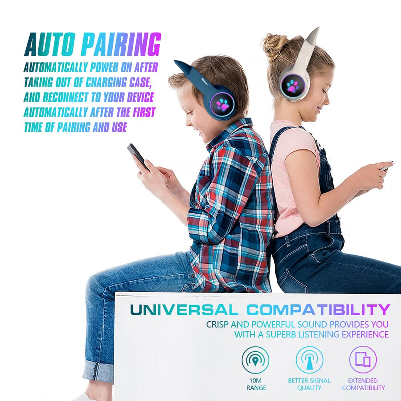 [Australia - AusPower] - Mokata Gaming Bluetooth 5.0 Wireless Headphones Over Ear Cat LED Light Foldable Music Headset with AUX 3.5mm Microphone (Built-in) for Adult & Kids PC TV Game Music Pad Laptop Cellphone Pink Bluetooth Wireless 