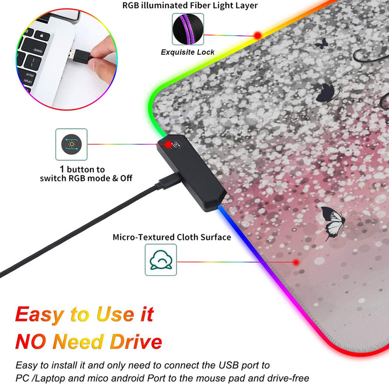 [Australia - AusPower] - CICPLKSE Customized RGB Gaming Mouse Pad and Coffee Coaster,Large Glowing Led Anti-Slip Rubber Base Computer Keyboard Desk Mouse Mat 31.4x11.8 Inch,Pink Glittering Live Laugh Love Pink Glittering Live Laugh Love 