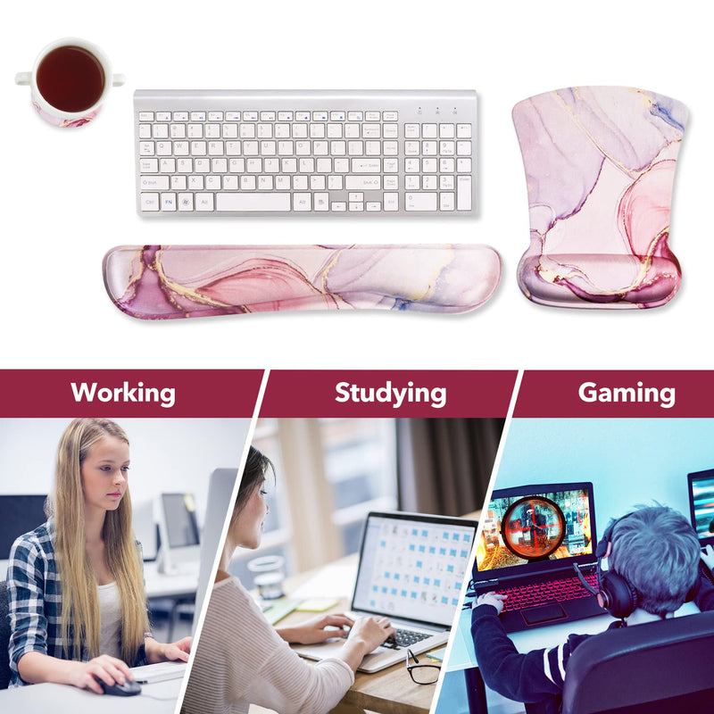 [Australia - AusPower] - AIMSA Ergonomic Keyboard Wrist Rest and Mouse Pad with Wrist Support Set, Memory Foam Non-Slip Rubber Base, for Home, Office, Easy Typing, Pain Relief, Pink Purple Marble 