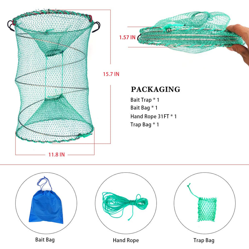 [Australia - AusPower] - Drasry Fishing Bait Trap for Crawfish Shrimp Net Portable Accessories 11.8in x 5.9in (30cm x 40cm) 0.28 Inch Mesh Collapsible Fish Trap 
