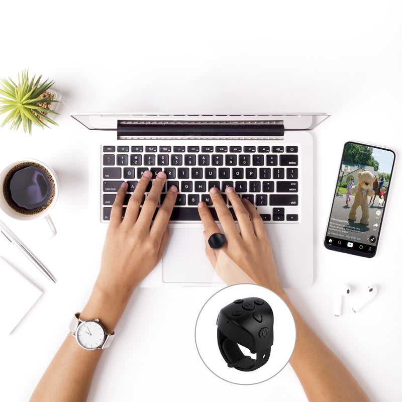 [Australia - AusPower] - Smart Ring Controller, Yamiix Waterproof Phone Ring Accessories for E-Books, TIK Tok, YouTube Video, Give a Like, Remote Photographing, Up and Down Page, Compatible with Android, iOS, iPad, iPhone Black 