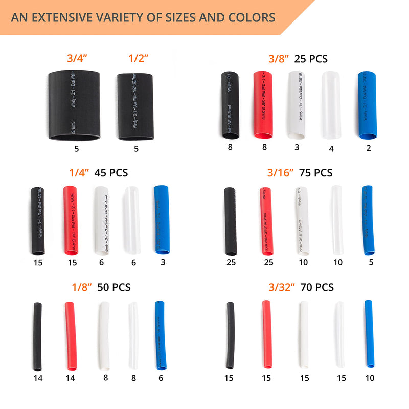 [Australia - AusPower] - Wirefy Heat Shrink Tubing Kit - 3:1 Ratio Adhesive Lined, Marine Grade Shrink Wrap - Automotive Industrial Heat-Shrink Tubing - Black, Red, White, Clear, Blue - 275 PCS 