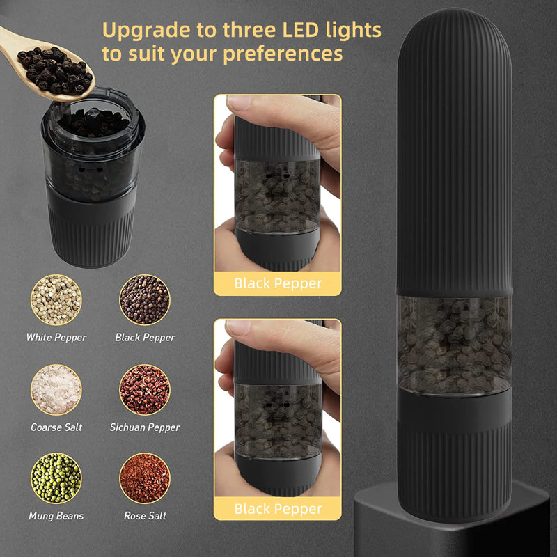 [Australia - AusPower] - T-mark Electric Salt and Pepper Grinder Set - Battery Operated Automatic One Handed Salt Pepper Mill with Bottom Cap, Adjustable Coarseness 
