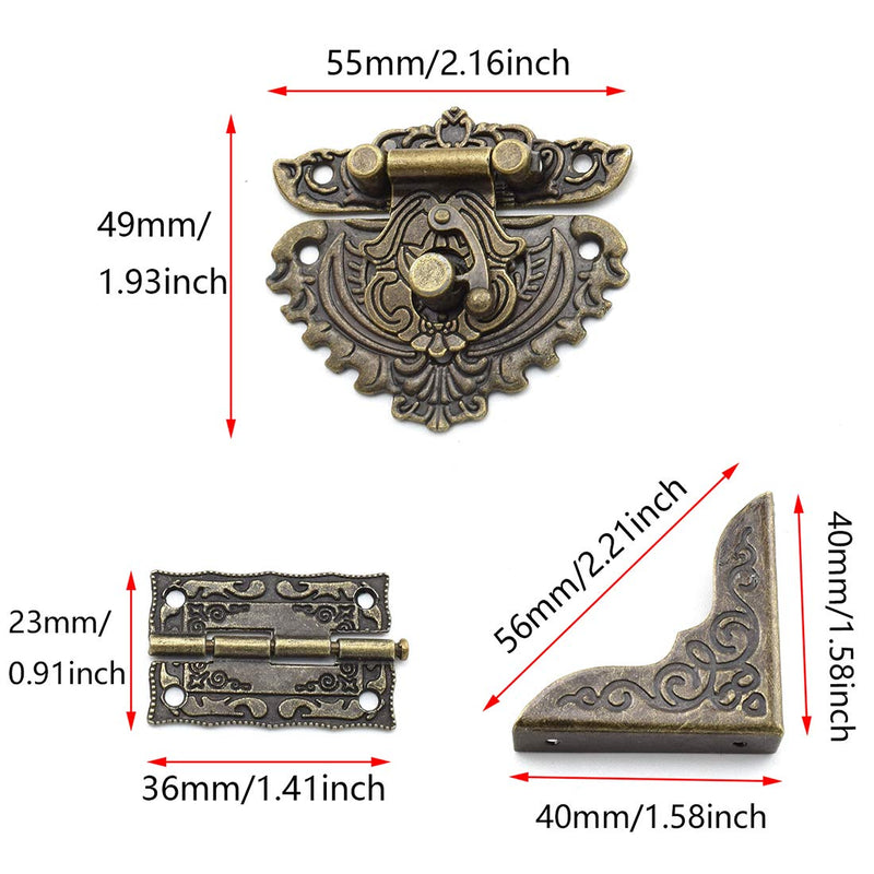 [Australia - AusPower] - SDTC Tech Antique Engraved Latch Hasp Hinges and Box Corner Protectors Hardware Kit for Jewelry Box Decoration and Repair 5549 engraved 