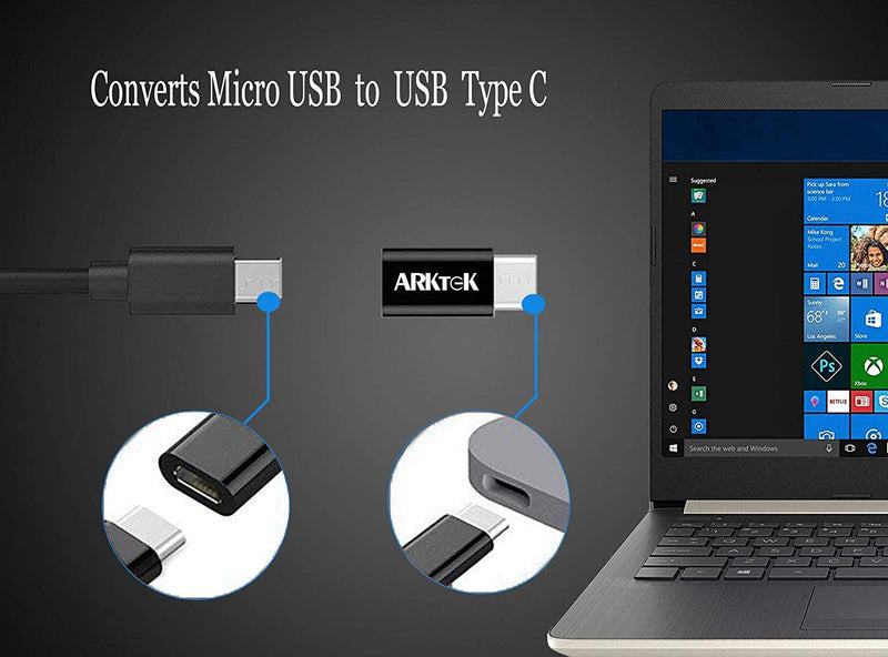 [Australia - AusPower] - ARKTEK USB-C Adapter, Type C (Male) to Micro USB (Female) Aapter Data Syncing and Charging Convert Connector with 56K Resistor for S20 Note 10, Pixel 4 and More (Black, Pack of 6) Black 