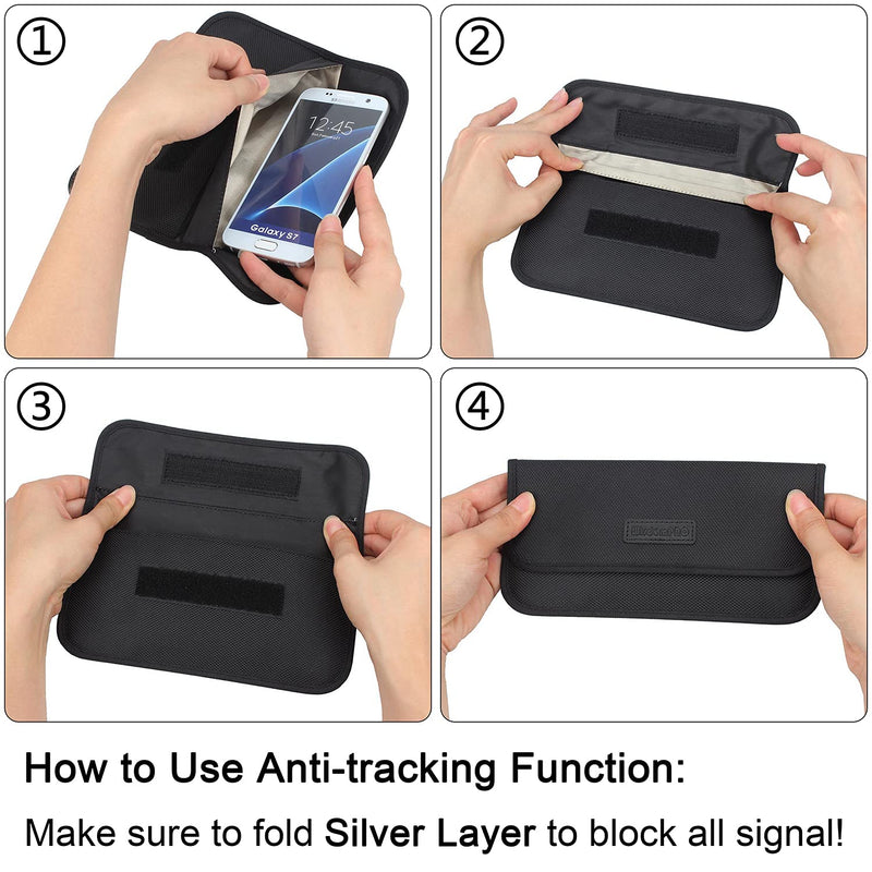 [Australia - AusPower] - Faraday Bag, Wisdompro 2 Pack RFID Signal Blocking Bag Shielding Cage Pouch Wallet Case for Cell Phone Privacy Protection and Car Key FOB, Anti-Spying Pouch, Anti-Tracking Case Blocker - Black 