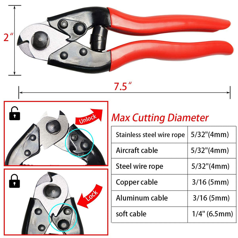 [Australia - AusPower] - Muzata Bike Cable Cutter Wire Rope Heavy Duty Stainless Steel Aircraft Up to 5/32" for Deck Stair Railing Seal Metal Housing Fencing with 4Pcs Bike Bicycle Cable Cap End M015, CT1 
