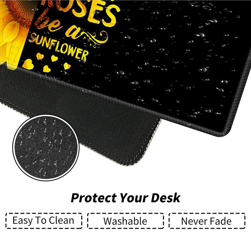 [Australia - AusPower] - Desk Pad Mat Large Mouse Pad XL Extended Mousepad Gaming with Sunflower Black 31.5" 11.8" Huge Mouse Pads for Computer Laptop Home Office + Cup Coaster and Cute Stickers 
