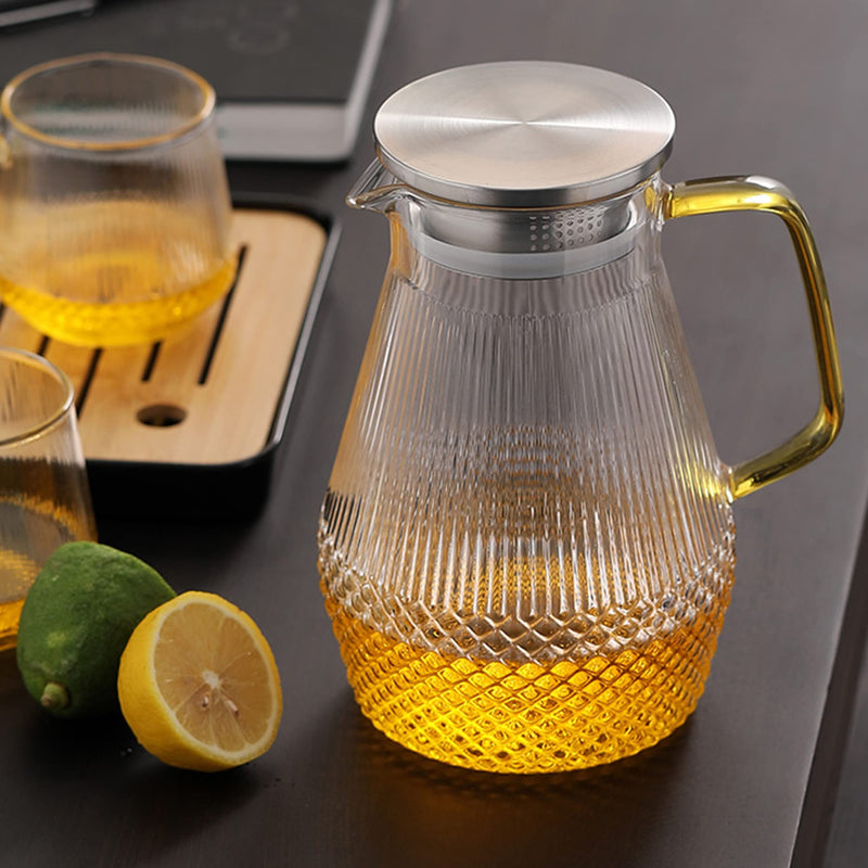 [Australia - AusPower] - TAEFAR 57 oz Glass Pitcher, Easy Clean Glass Pitcher, Glass Pitcher with Lid and Spout for Juice, Hot or Cold Beverage, Silver Lid 