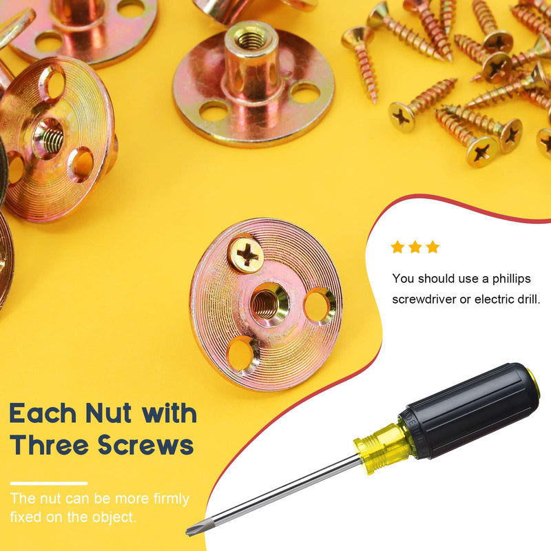 [Australia - AusPower] - Hilitchi 64Pcs M6 Brad Hole Tee Nut Carbon Steel Screw in T Nuts Round Base Mounting Hardware Fitting Fastener Flange Insert Female Thread with Screws (M6-64PCS) M6-64PCS 