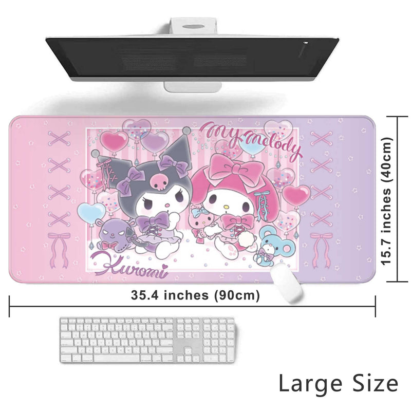 [Australia - AusPower] - Cute Kawaii Extended Gaming Mouse Pad Large Size, Japanese Anime Cartoon Desk Mat, Art Rubber Waterproof Mousepad with Personalized Design for Girls (Melody & Kuro, 35.4"x15.7") 35.4"x15.7" melody & kuro 