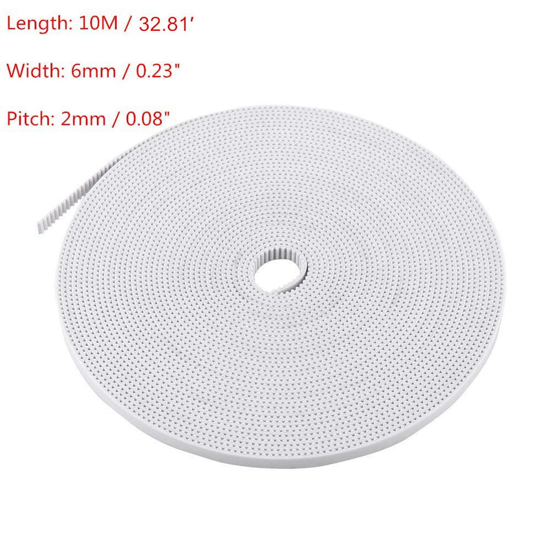 [Australia - AusPower] - 6mm Timing Belt 3D Printer Belt White GT2 Open Synchronous Belt PU with Steel Core 10M 