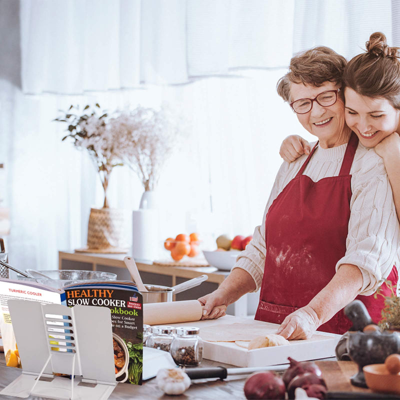 [Australia - AusPower] - Blizzow Desk Book Stand Holders for Reading Hands Free, Durable Metal Adjustable Book Stand, Sturdy Lightweight Foldable Portable Bookstand -Cookbook, Recipe, Tablet, Music Book, Documents (White) White 
