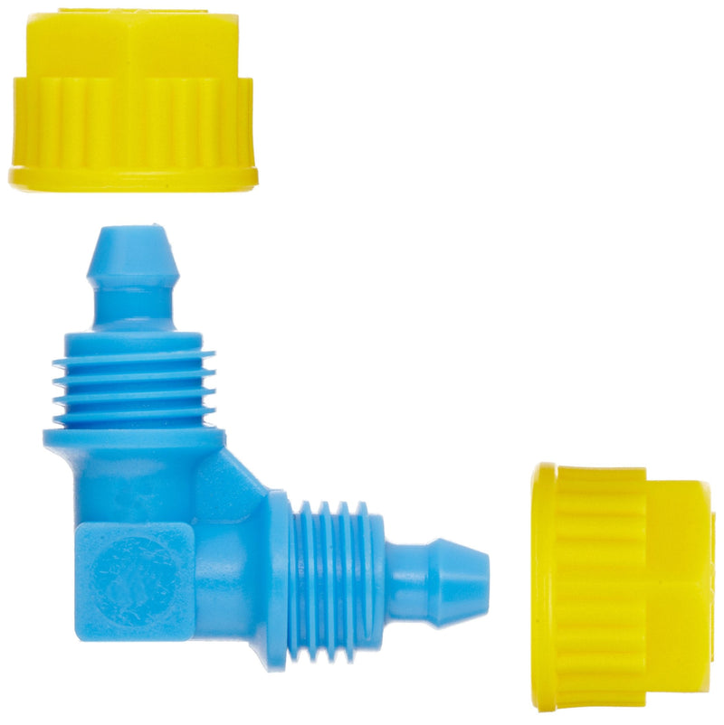 [Australia - AusPower] - Tefen Fiberglass Polypropylene Compression Tube Fitting, 90 Degree Elbow, Yellow/Blue, 1/4" Tube OD (Pack of 5) 0.25 Inch 
