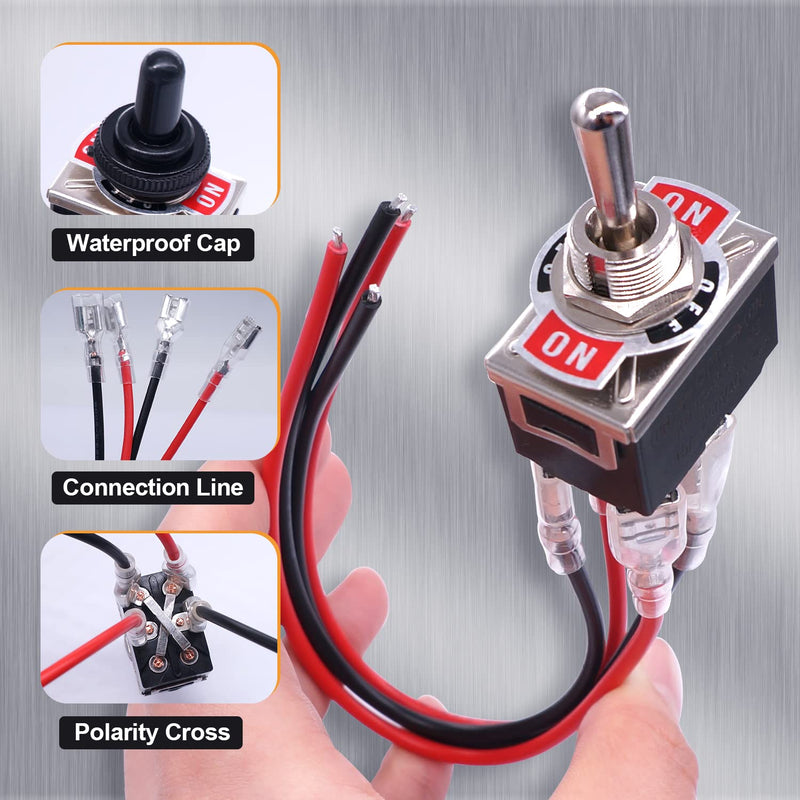 [Australia - AusPower] - mankk Reverse Polarity Momentary Toggle Switch 12V DC 20A DPDT (On)-Off-(On) 4 Pin Motor Control Rv Jack Waterproof Switch with Waterproof Cap and Jumper Wires KN3C-223-MX 