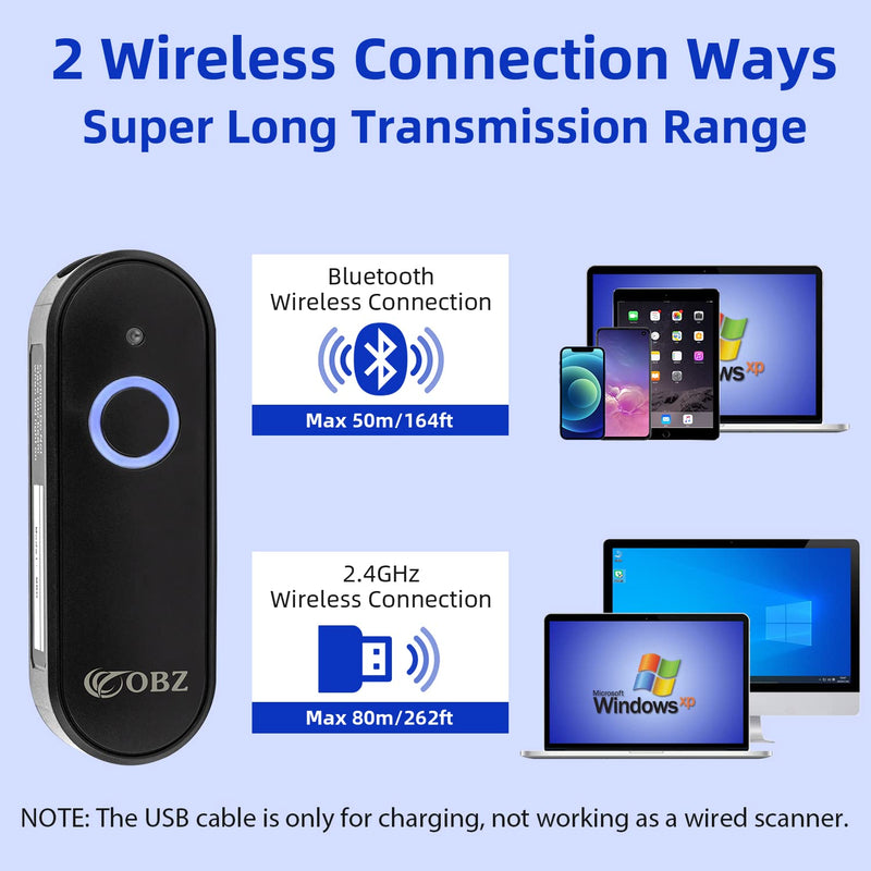 [Australia - AusPower] - Mini 2D Wireless Barcode Scanner 2.4G Wireless & Bluetooth Barcode Scanner, Portable 1D 2D QR Code Scanner Work with iOS Android iPhone iPad Tablet Windows PC POS for Store Warehouse Inventory Library 