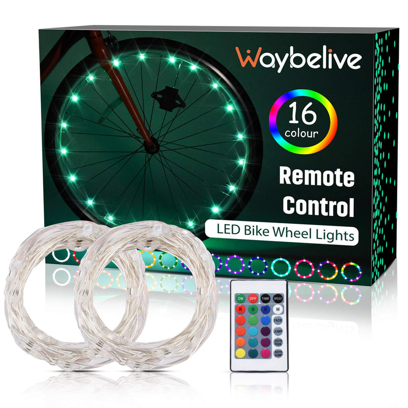 [Australia - AusPower] - Waybelive 2 Pack LED Bike Wheel Light, Remote Control Bicycle Tire LED Light, Wheelchair Light, 16 Color Change by Yourself, Waterproof, Super Bright to Ride at Night, Good Gift for Kids(2 Tires) 