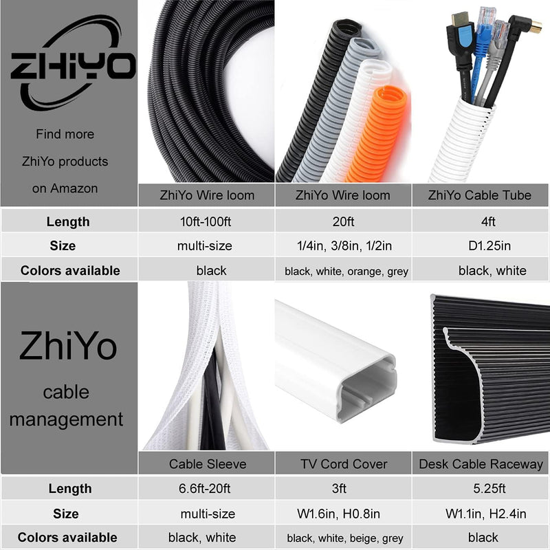 [Australia - AusPower] - ZhiYo 16ft - 1/2 inch Cable Sleeve, Cord Wrap Wire Protector Tubing for Pets, PC Cable Wrap, Computer Cable Management Sleeve - Black 16ft, 1/2'' 