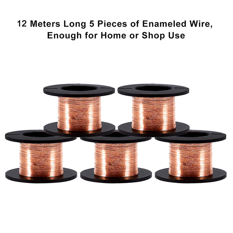 [Australia - AusPower] - 5pcs Enameled Copper Wire Magnet Winding Wire, 0.1mm Wire Copper Wound Wire Enamel Repair Wire Length 15m for Connecting or Soldering 