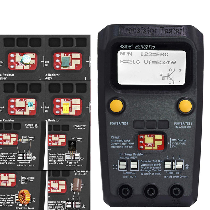 [Australia - AusPower] - BSIDE ESR02 PRO Digital Transistor Tester SMD Components Meter Mega328 NPN/PNP Diode Triode Capacitor Inductance ESR Checker with Tweezers 