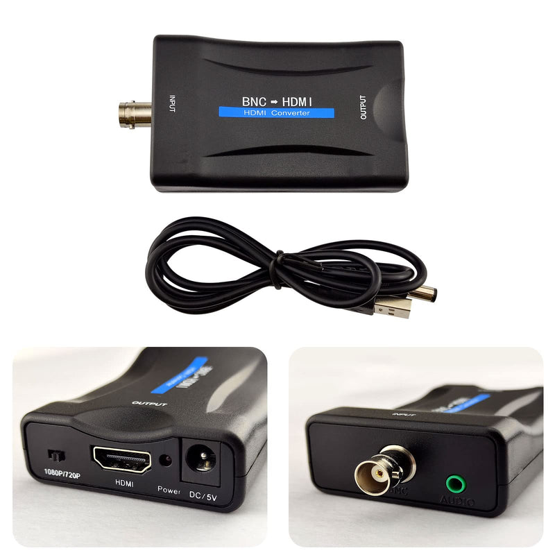 [Australia - AusPower] - Flylin BNC to HDMI Converter, Composite BNC and Audio Input to HDMI Output Adapter CVBS BNC Adapter with Audio for Security Cameras DVRs CCTV Moniter Supports 720P/1080P Output 