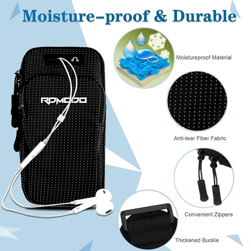 [Australia - AusPower] - RDMODO Armband for Cell Phone Running Workout Arm Bands for iPhone 11 12 Pro Max Xr Xs Max 10 8 7 Plus Samsung Galaxy S20 S10 S9 S8 S7 Note Pixel Card Keys Arm Phone Holder Large Adustable Women Men Black + Black 6.5 inches 