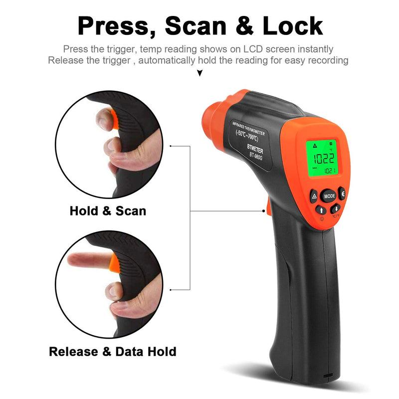 [Australia - AusPower] - Non-Contact Digital Infrared Thermometer-BTMETER 980G High IR Laser Temp Gun for Kitchen Cooking Grilling Automotive with 16:1 of Distance Spot Ratio Backlit(-58℉-1292℉)(NOT for Human Temp) 