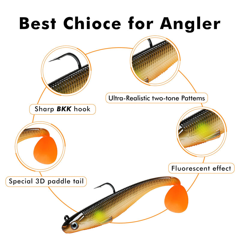 [Australia - AusPower] - TRUSCEND Pre-Rigged Jig Head Soft Fishing Lures, Paddle Tail Swimbaits for Bass Fishing, Shad or Tadpole Lure with Spinner, Premium Fishing Bait for Saltwater Freshwater, Trout Crappie Fishing 