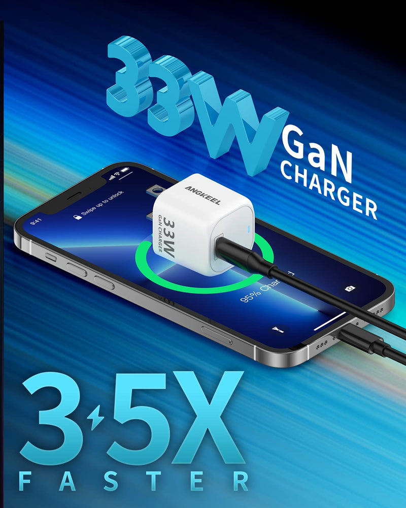 [Australia - AusPower] - Angkeel 33W USB C Charger PD 3.0 Super Fast Charging Block GaN Wall Charger Plug Quick Charge C Port Power Adapter for iPhone 13 Pro Max/12/11/XS, Galaxy S21 Ultra/S20, Pixel 6, MacBook Air, iPad Mini 