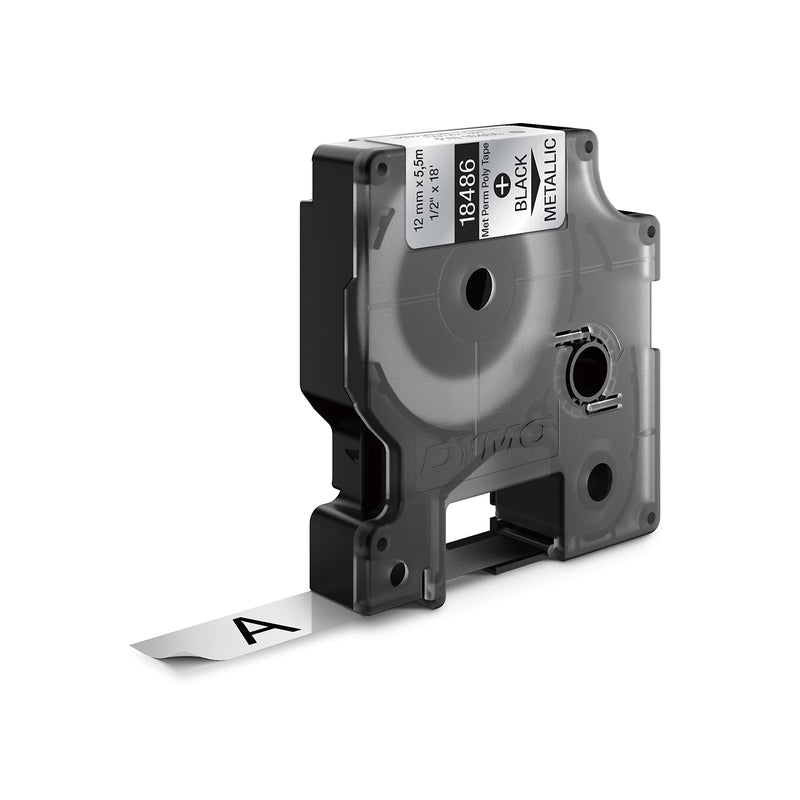 [Australia - AusPower] - DYMO Industrial Permanent Labels for DYMO LabelWriter and Industrial RhinoPro Label Makers, Black on Metallic, 1/2", 1 Roll (18486), DYMO Authentic 