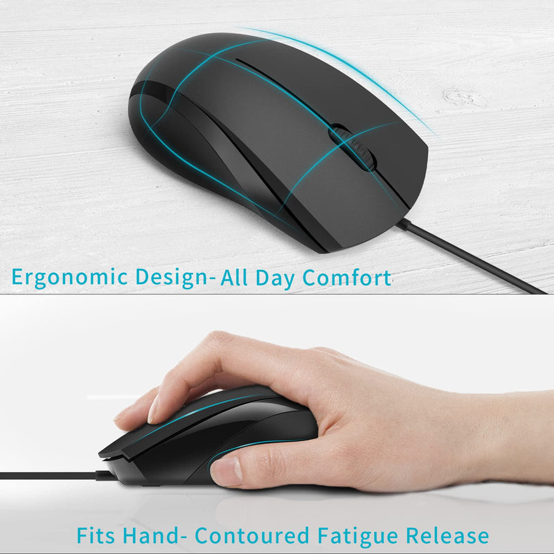 [Australia - AusPower] - RAPOO Silent Wired Mouse, 1000 DPI 5ft Cord Quiet Button Optical Computer Mouse, Left Right Hand Use, for Laptop Chromebook Mac Notebook, Matte Black 