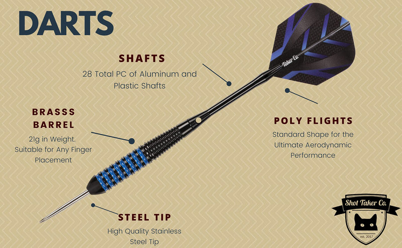[Australia - AusPower] - Steel Tip Darts Set - Professional 12PC Darts Steel Tip for Dartboard - Includes Steel Brass Barrels + Plastic & Aluminum Shafts + O-Ring's + Flights & Protectors + Sharpener + Wrench 21g-STC10431 