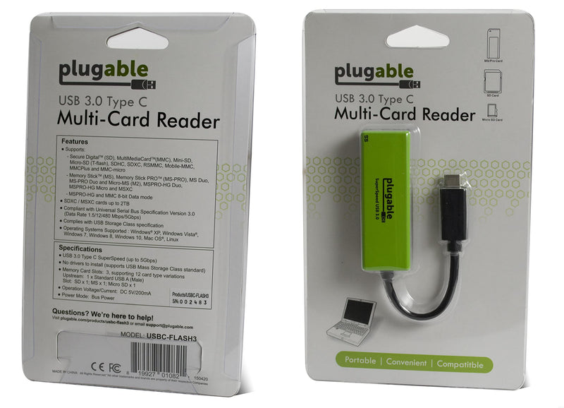 [Australia - AusPower] - Plugable USB C SD Card Reader - USB C Card Reader for SD, Micro SD, MMC, or MS Cards (Compatible with Thunderbolt and USB C 2017 2018 2019 MacBook Pro, 2018 MacBook Air, 12 Inch Retina MacBook) 