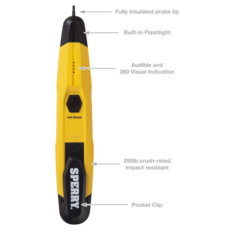 [Australia - AusPower] - Sperry Instruments VD6508 Detector with Flashlight,cETLus Listed Lifetime, Warranty, 1, 5 Clams/Master Non-Contact Voltage Tester, Yellow 