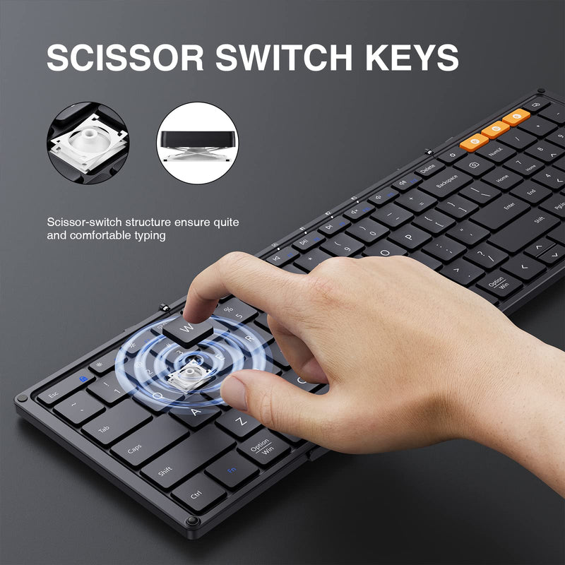 [Australia - AusPower] - Foldable Bluetooth Keyboard, ProtoArc XK01 Folding Wireless Portable Keyboard with Numeric Keypad, Full-Size Travel Keyboard for Windows iOS Android Tablet PC Smartphone, Sync Up to 3 Devices, Black 