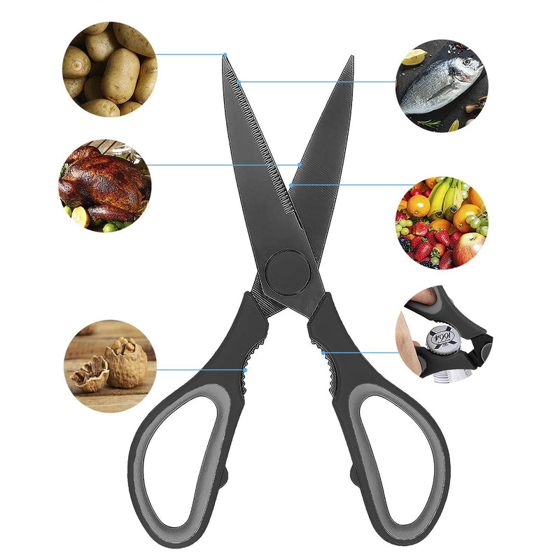 [Australia - AusPower] - Country Kitchen Set of 2 Kitchen Scissor - Stainless Steel Kitchen Shears, Cooking Scissors for Cutting Meat, Chicken, Herbs and Produce with Blade Cover and Soft Grip Handles - Black 