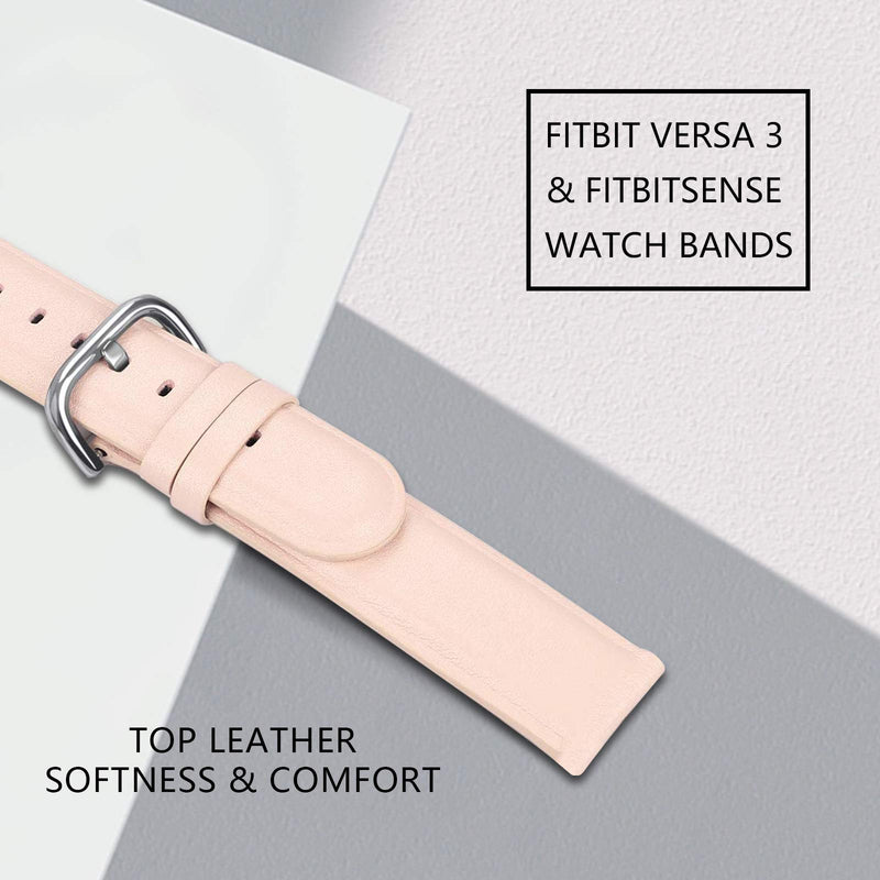 [Australia - AusPower] - Aladrs Soft Genuine Leather Watch Straps Compatible for Fitbit Sense / Versa 3 Smartwatch Band Large Pink 