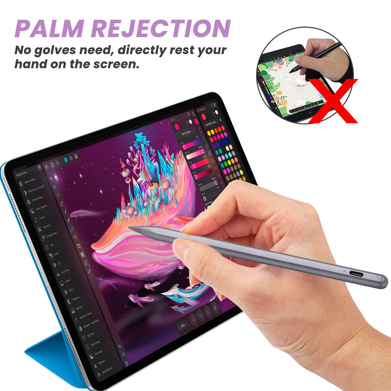 [Australia - AusPower] - iPad 9th Gen Stylus Pen,Same for Apple Pencil Palm Rejection and Tilt Sensitive Stylus Pen Compatible with Apple (2018-2021) iPad Pro 11"/12.9",iPad Mini 6,iPad Air 4th Gen,iPad 9/8/7/6 Gen,Grey Grey 