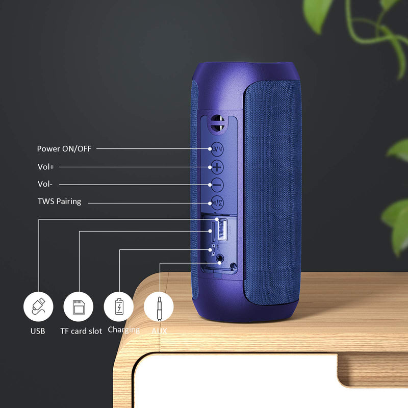 [Australia - AusPower] - LESHP Bluetooth Speakers,Portable Wireless Bluetooth Speaker,Outdoor Sports Speakers with Bluetooth 5.0,IPX6 Waterproof,3D Stereo,10 Hours Playback time,Suitable for iPhone,Android,Blue Blue 