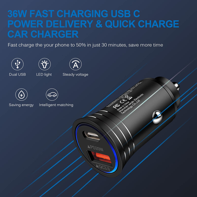 [Australia - AusPower] - USB C Car Charger, 2Pack 38W [PD+QC 3.0] Dual Port Fast Charging Car Charger Adapter Cigarette Lighter Charger for iPhone 13/13 Pro/13 Pro Max/13 Mini/12/12 Pro Max/12 Mini/SE/11/11 Pro Max SE XR X 8 