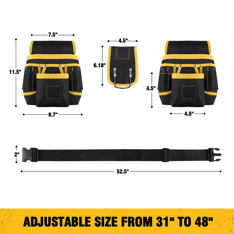 [Australia - AusPower] - Tool Belt, UUP 22 Pocket Tool Belts for Men Black and Yellow Heavy Duty Tool Pouch Bag, Detachable & Adjustable Tool Bags for Carpenter, Electrician, Woodworker, Construction, Father Day Gifts for Dad 