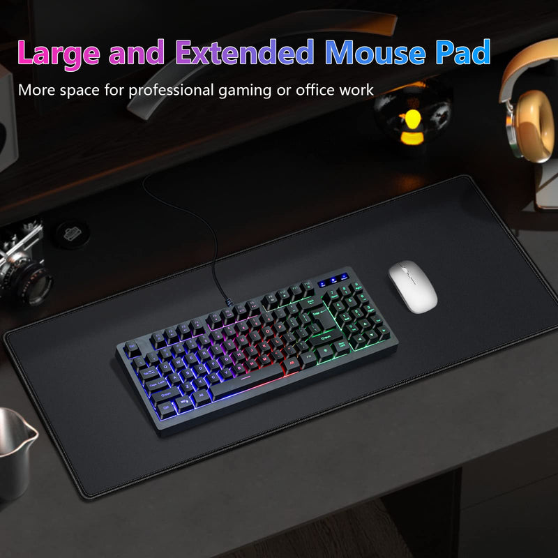 [Australia - AusPower] - Gaming Mouse Pad, Large Extended Mousepad, Computer Keyboard Mouse Mat Desk Pad with Waterproof Non-Slip Base, Durable Stitched Edge Laptop Mouse pad for Gamer/Office/Home Black (31.5x11.8x0.12) 31.5x11.8x0.12" 