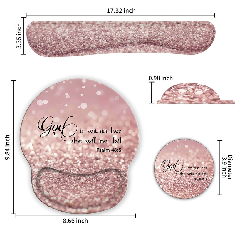 [Australia - AusPower] - Ergonomic Mouse Pad Wrist Support Gel and Keyboard Wrist Rest Set for Laptop, Mac, Gaming and Office, Durable, Comfortable and Pain Relief + Coaster , Psalm 46:5 God is Within Her,She Will Not Fall 