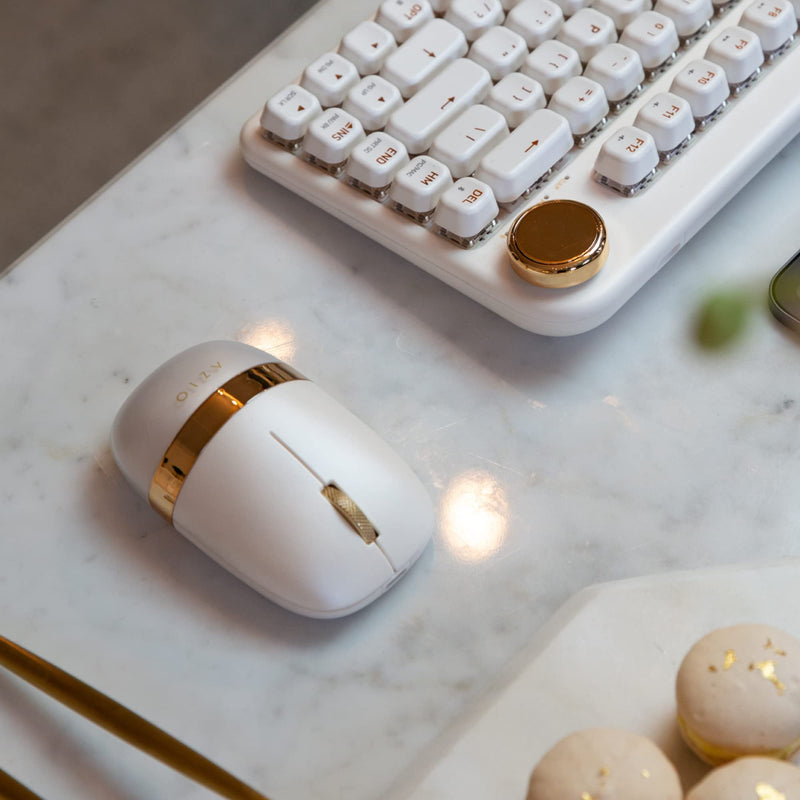 [Australia - AusPower] - AZIO IZO Wireless Bluetooth Mouse with Round Ergonomic Form, Optical Sensor, Adjustable DPI, Rechargeable, PC & Mac - White Blossom 