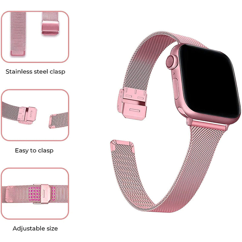 [Australia - AusPower] - Stainless Steel Mesh Men Women Smart Watch Band Compatible with iWatch Band for Apple Watch Series 6/5/4/3/2/1/SE (Rose pink, 42mm/44mm) Rose pink 