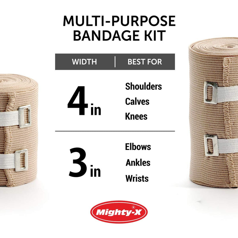 [Australia - AusPower] - Premium Elastic Bandage Wrap - 8 Pack + 24 Extra Clips - Durable Compression Bandage (4X - 3 inch, 4X - 4 inch Rolls) Stretches up to 15ft in Length 